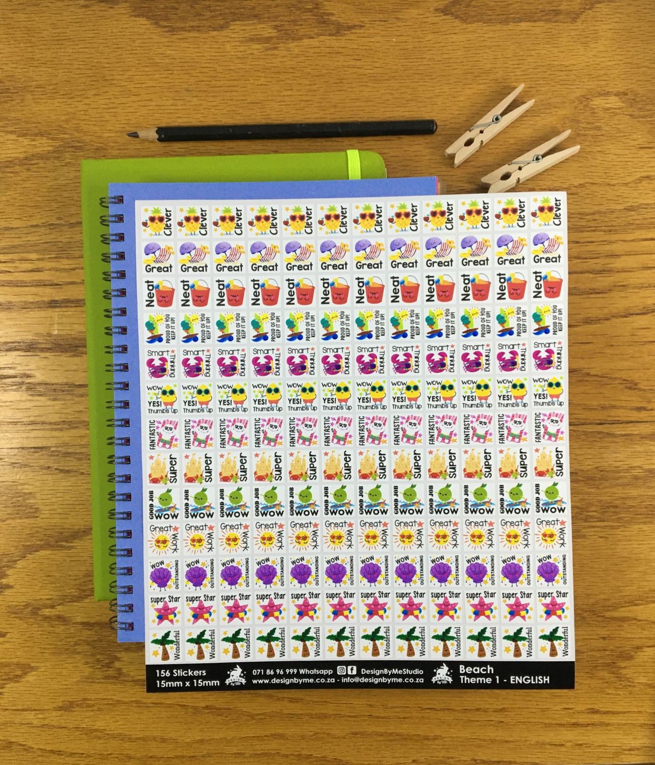 Beach Theme 1 Reward Stickers - English