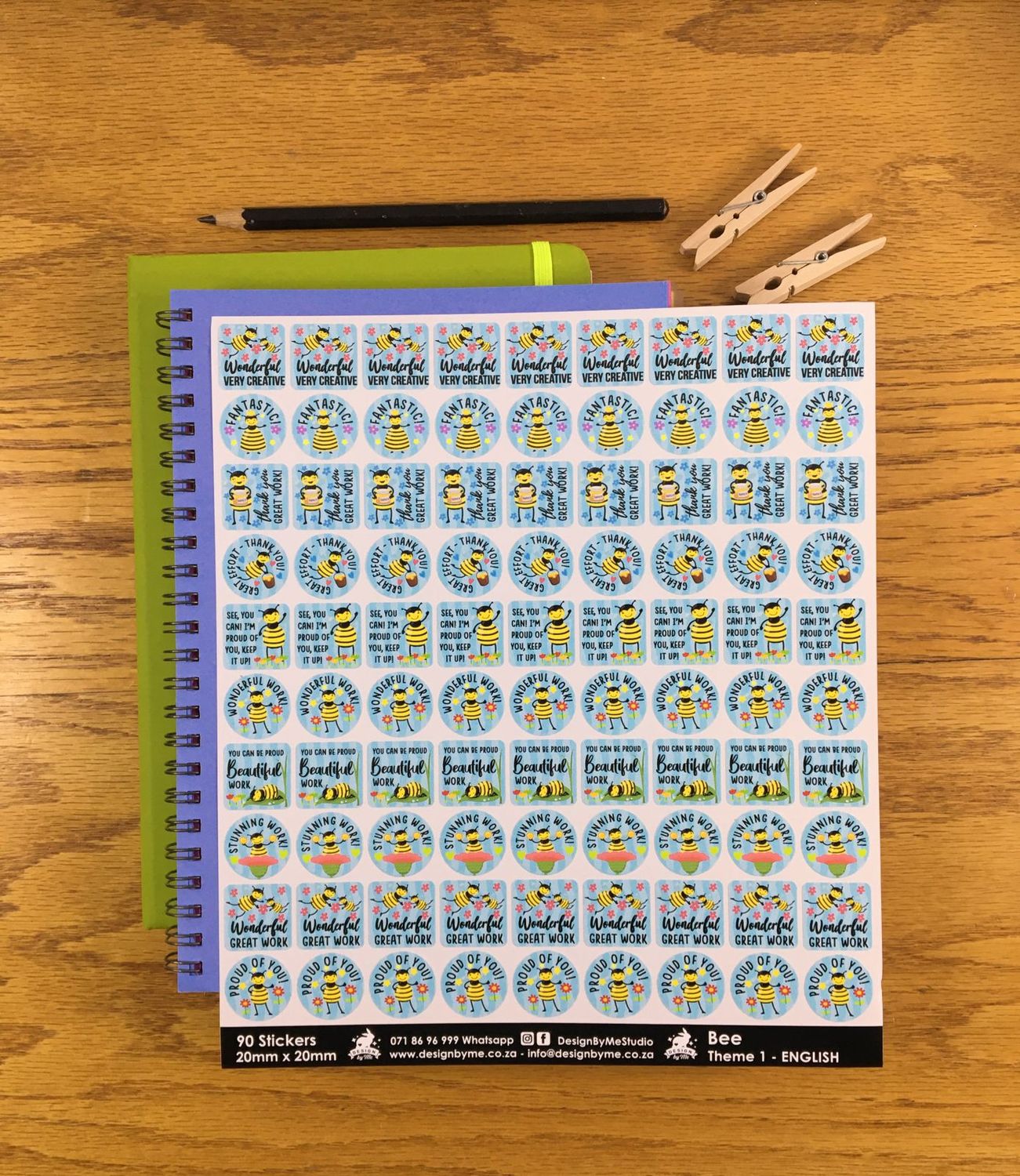 Bee Theme 1 Reward Stickers - English