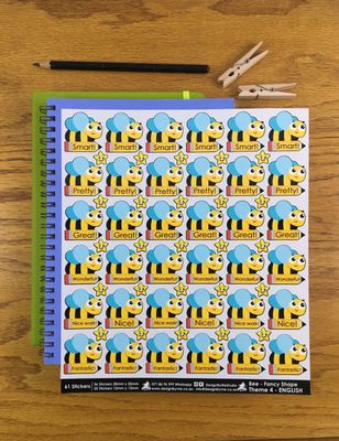 Bee Theme 4 Reward Stickers - English