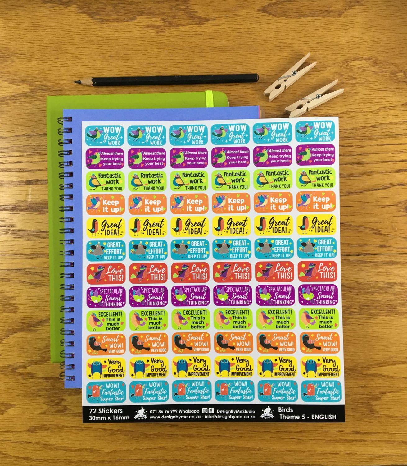 Birds Theme 5 Reward Stickers - English