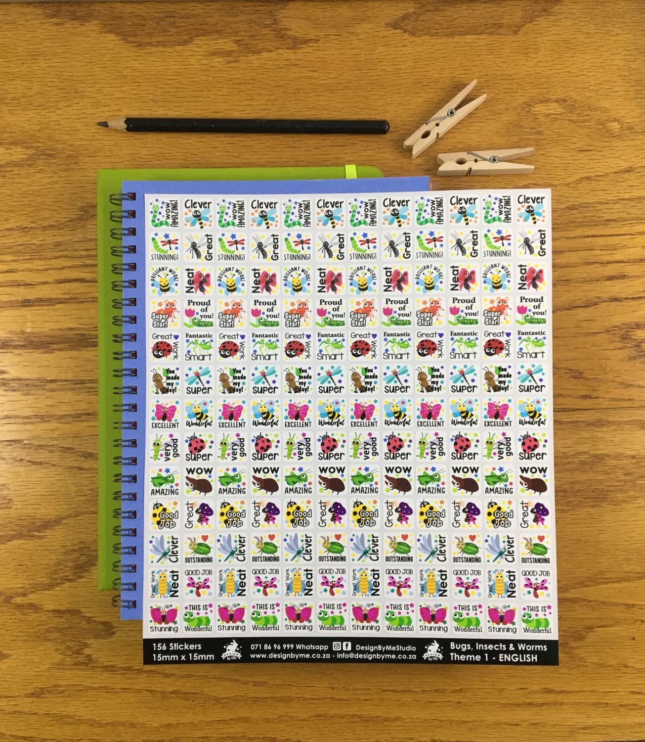 Bugs, Insects and Worms Theme 1 Reward Stickers - English