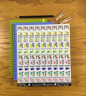 Bugs, Insects and Worms Theme 2 Reward Stickers - English