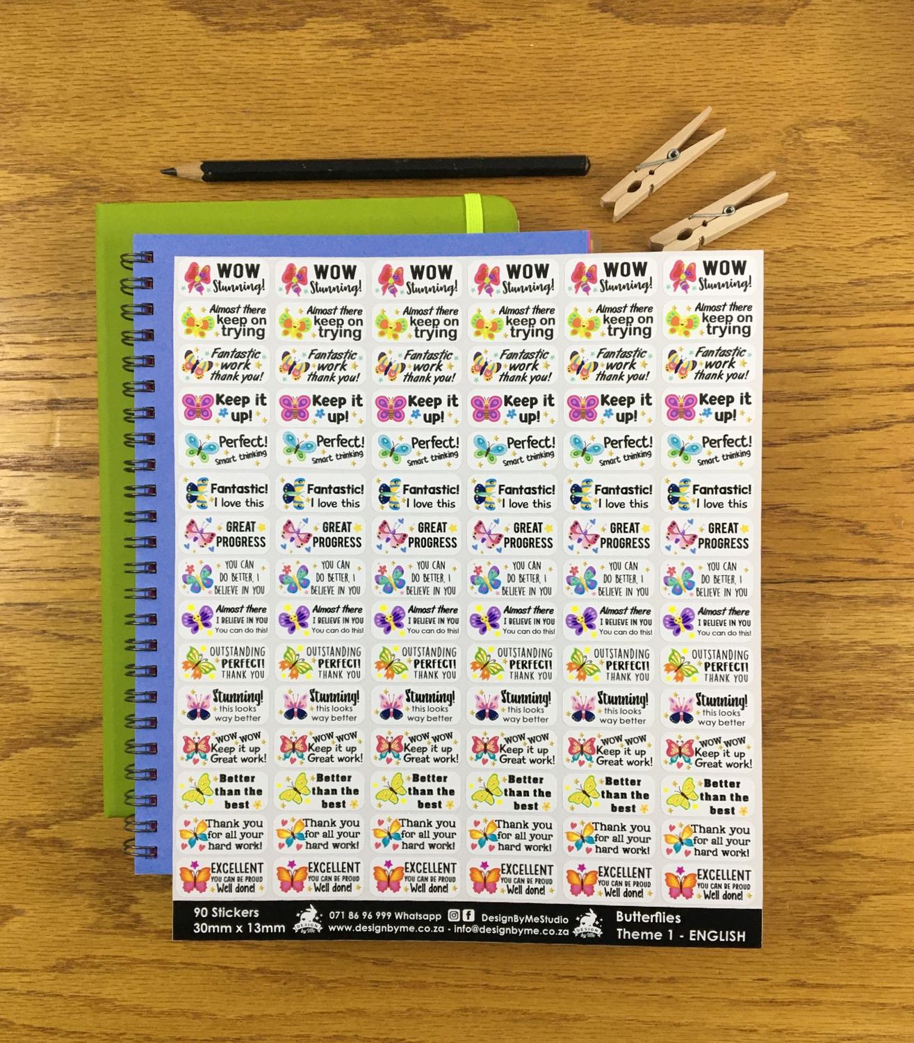 Butterflies Theme 1 Reward Stickers  - English