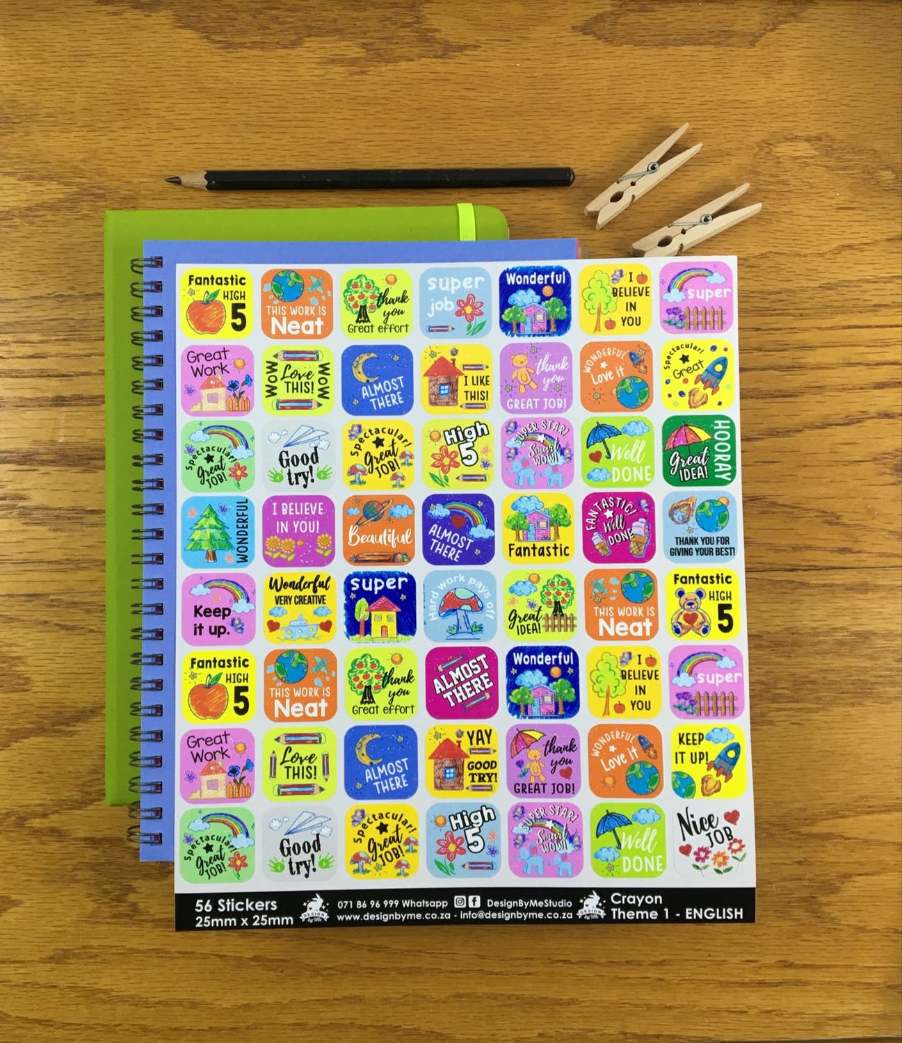 Crayon Theme 1 Reward Stickers - English