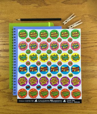 Comic Strip Theme 3 Reward Stickers - English