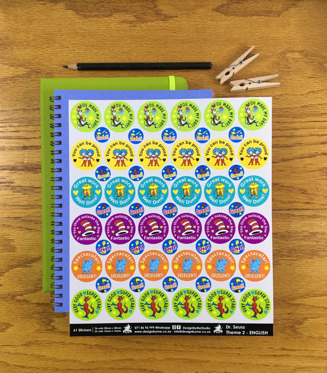 Dr. Seuss Theme 2 Reward Stickers - English