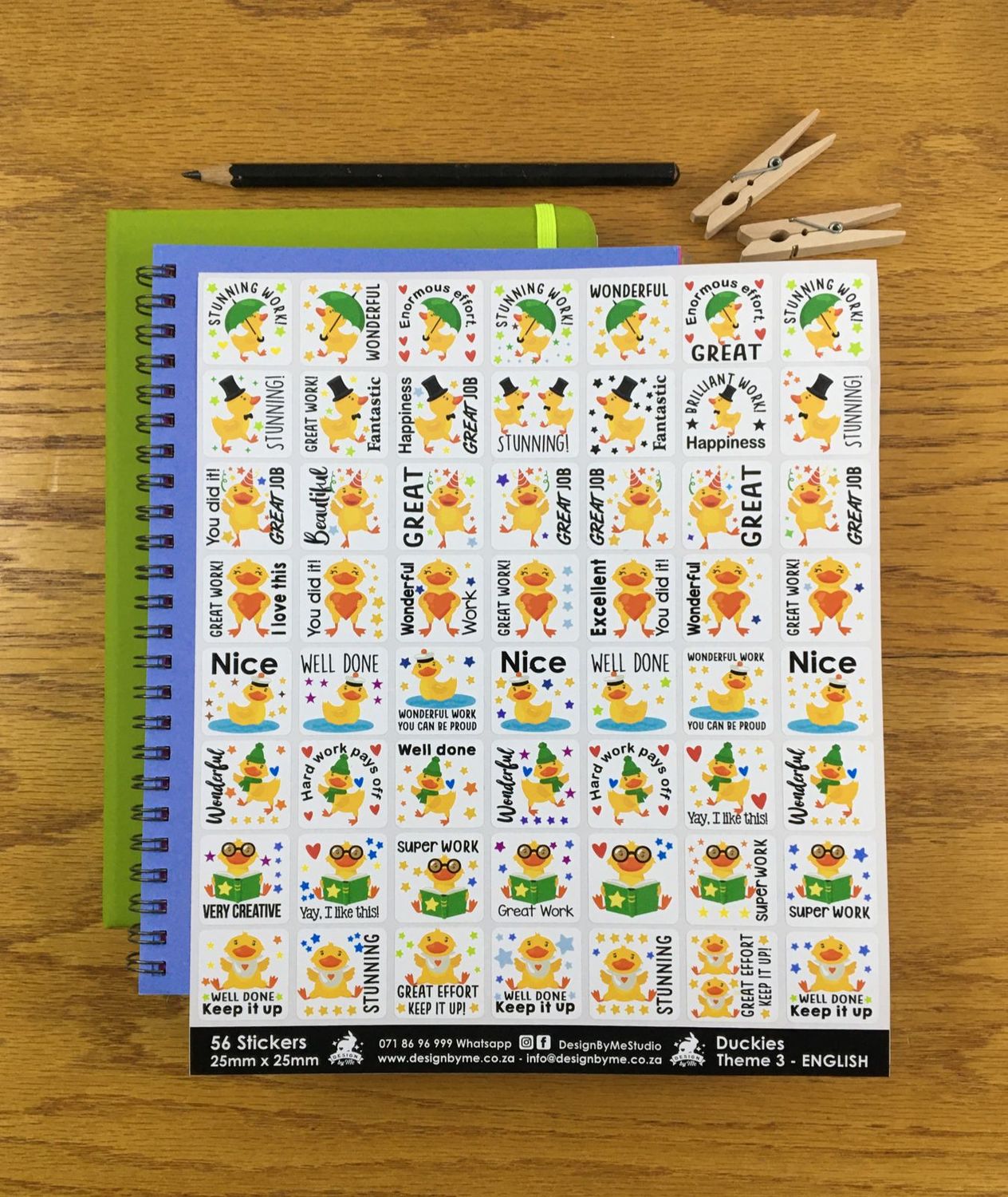 Duckies Theme 3 Reward Stickers - English