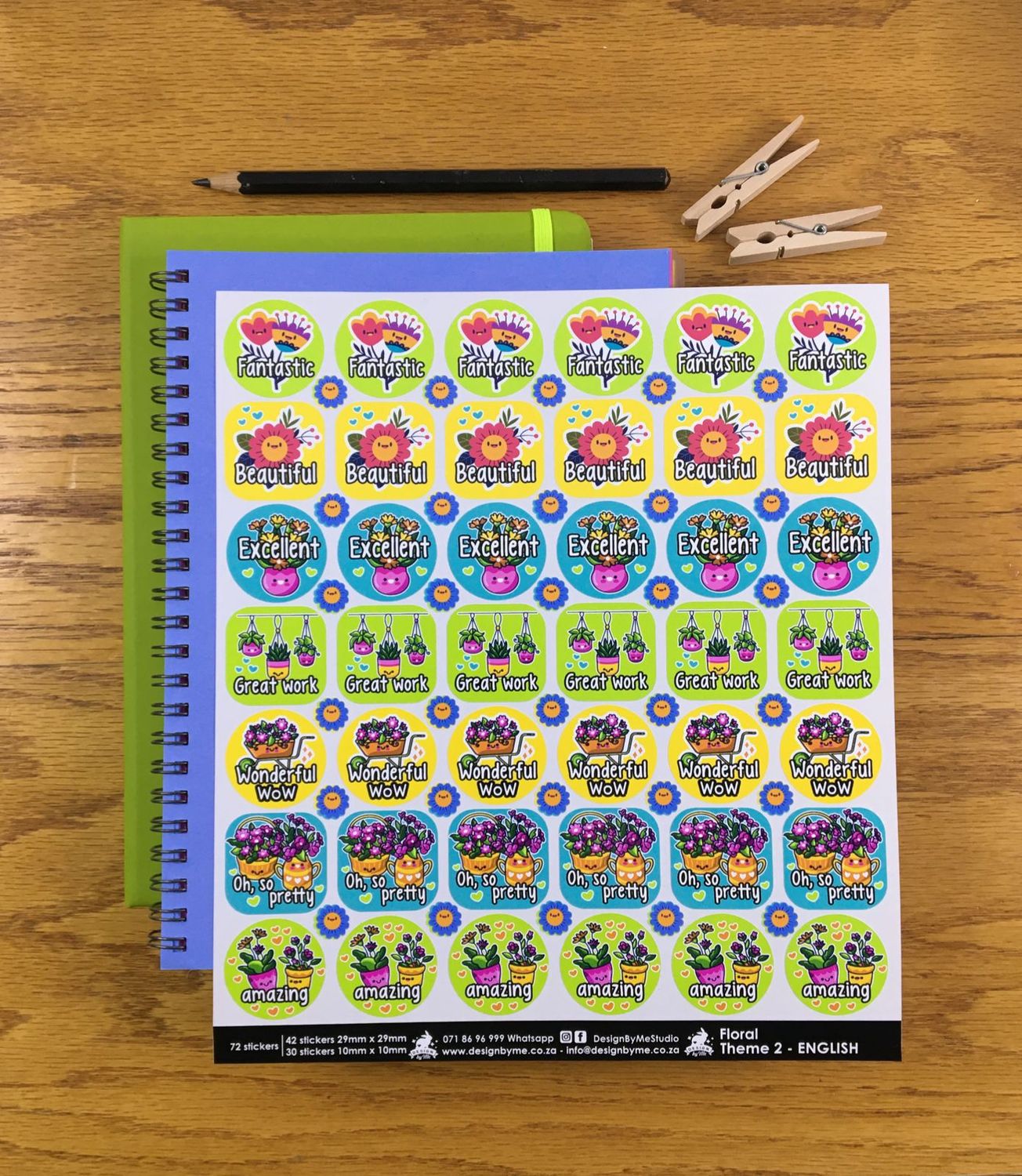 Floral Theme 2 Reward Stickers - English