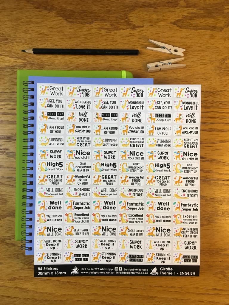 Giraffe Theme 1 Reward Stickers - English