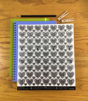 Silver Heart Theme 11 Reward Stickers - English - Fancy Shaped