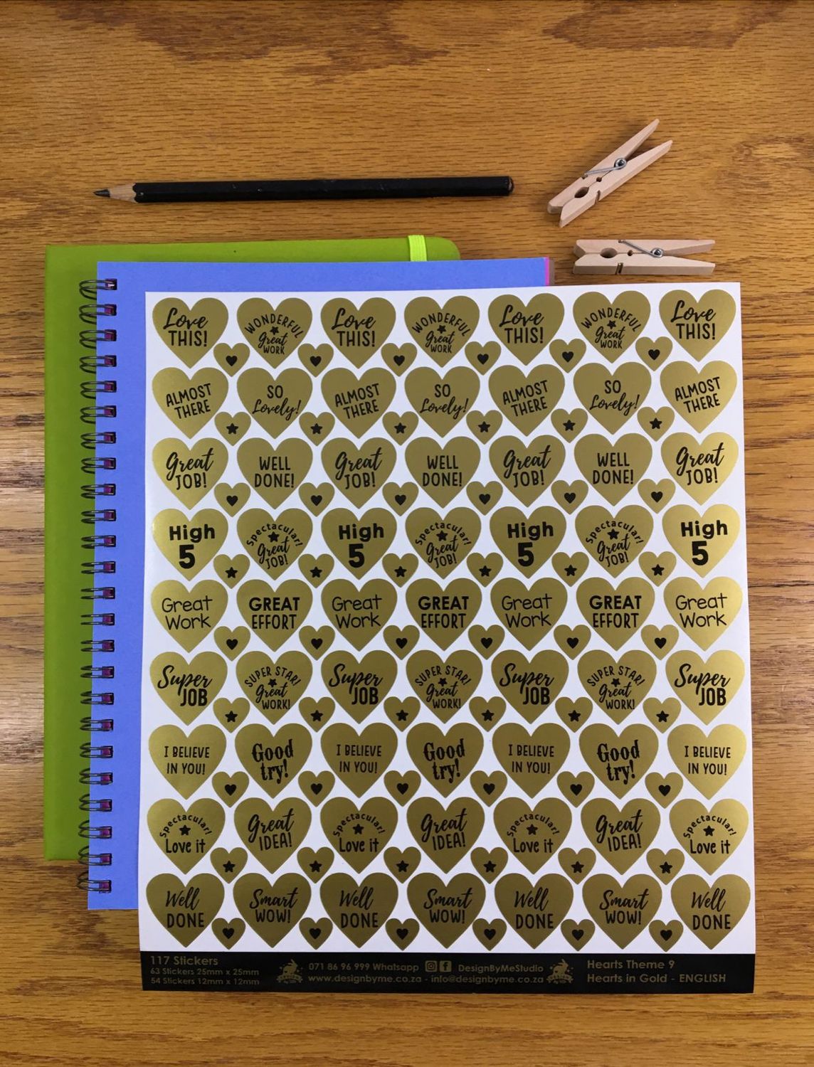 Gold Heart Theme 9 - English - Fancy Shaped Gold Stickers
