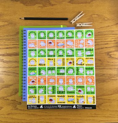 Hippo Theme 3 Reward Stickers - English
