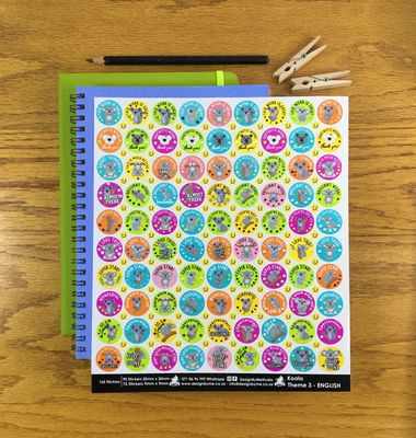 Koala Theme 3 Reward Stickers - English