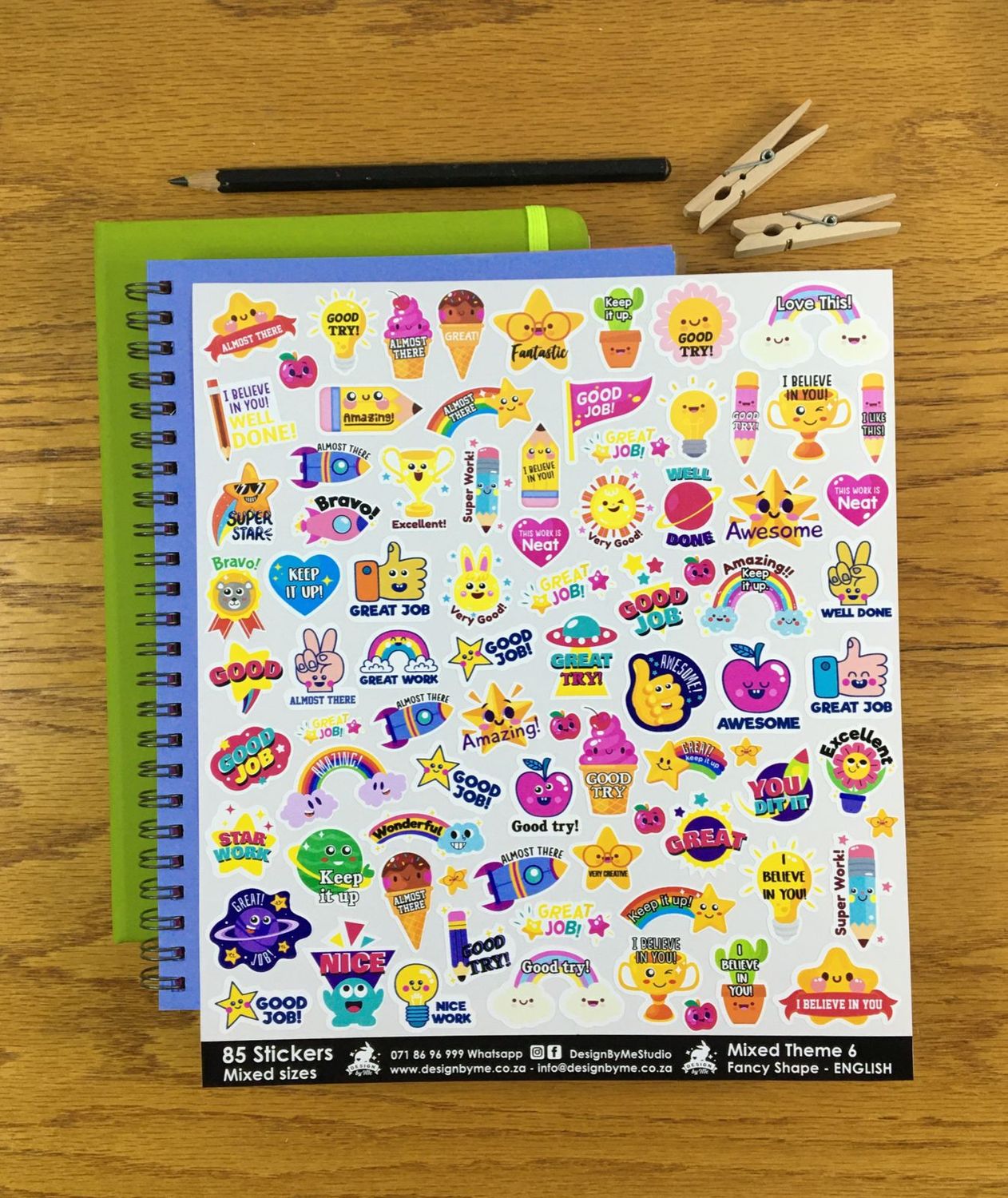 Mixed Theme 6 Reward Stickers - English - Fancy Shaped
