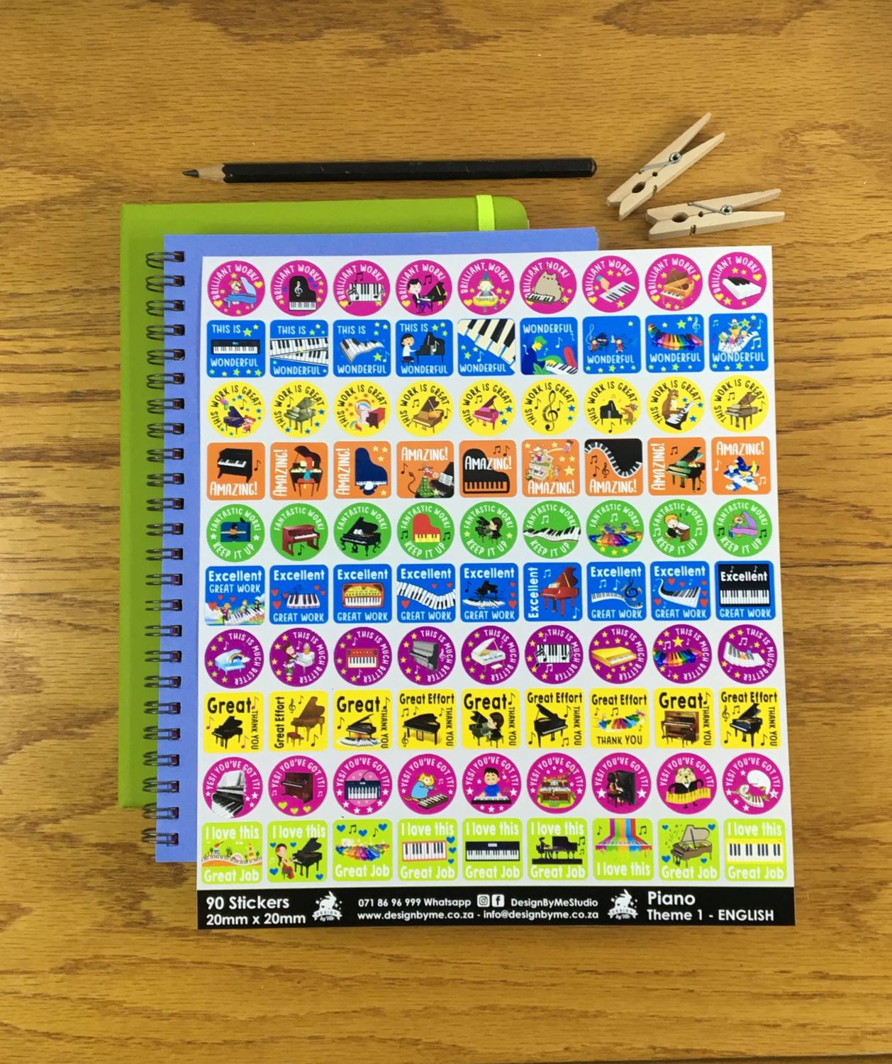 Piano Theme 1 Reward Stickers - English