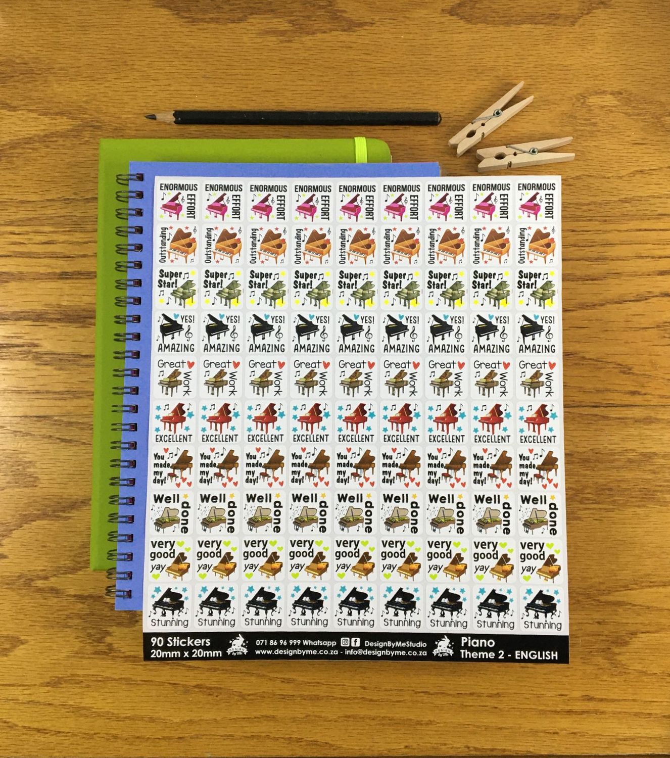 Piano Theme 2 Reward Stickers - English