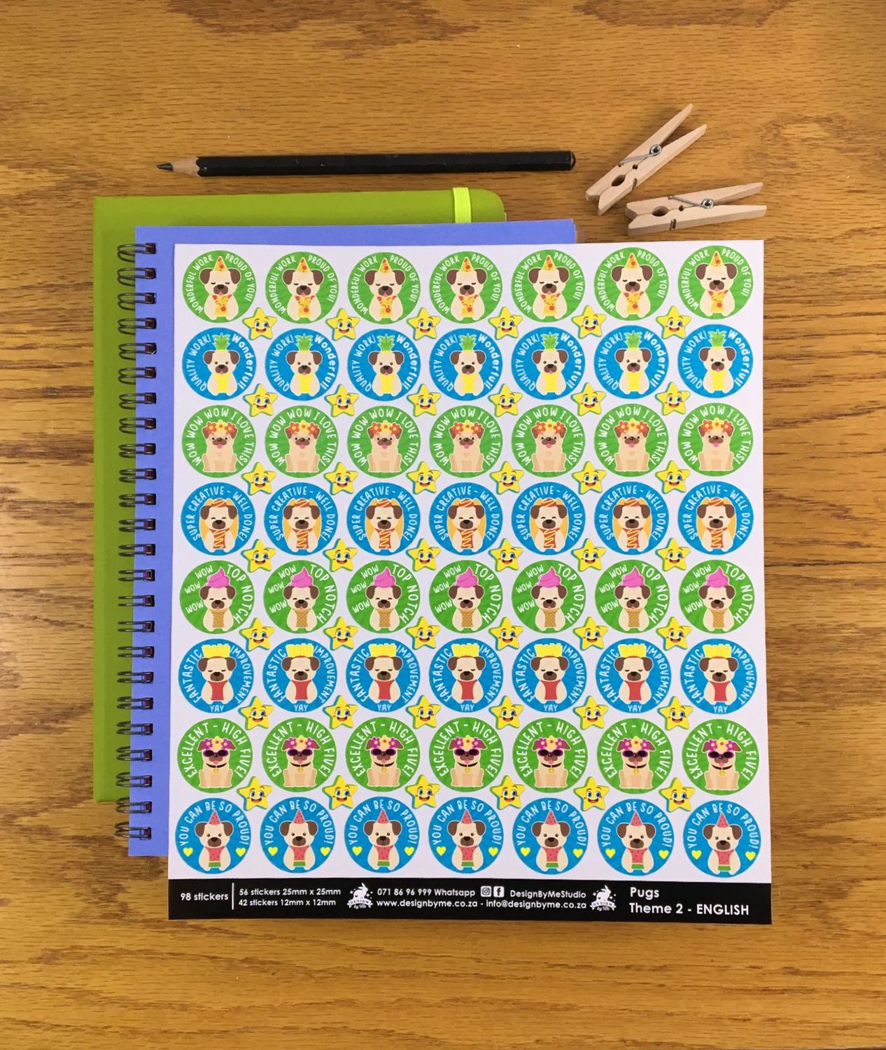 Pugs Dog Theme 2 Reward Stickers - English