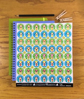 Pugs Dog Theme 2 Reward Stickers - English