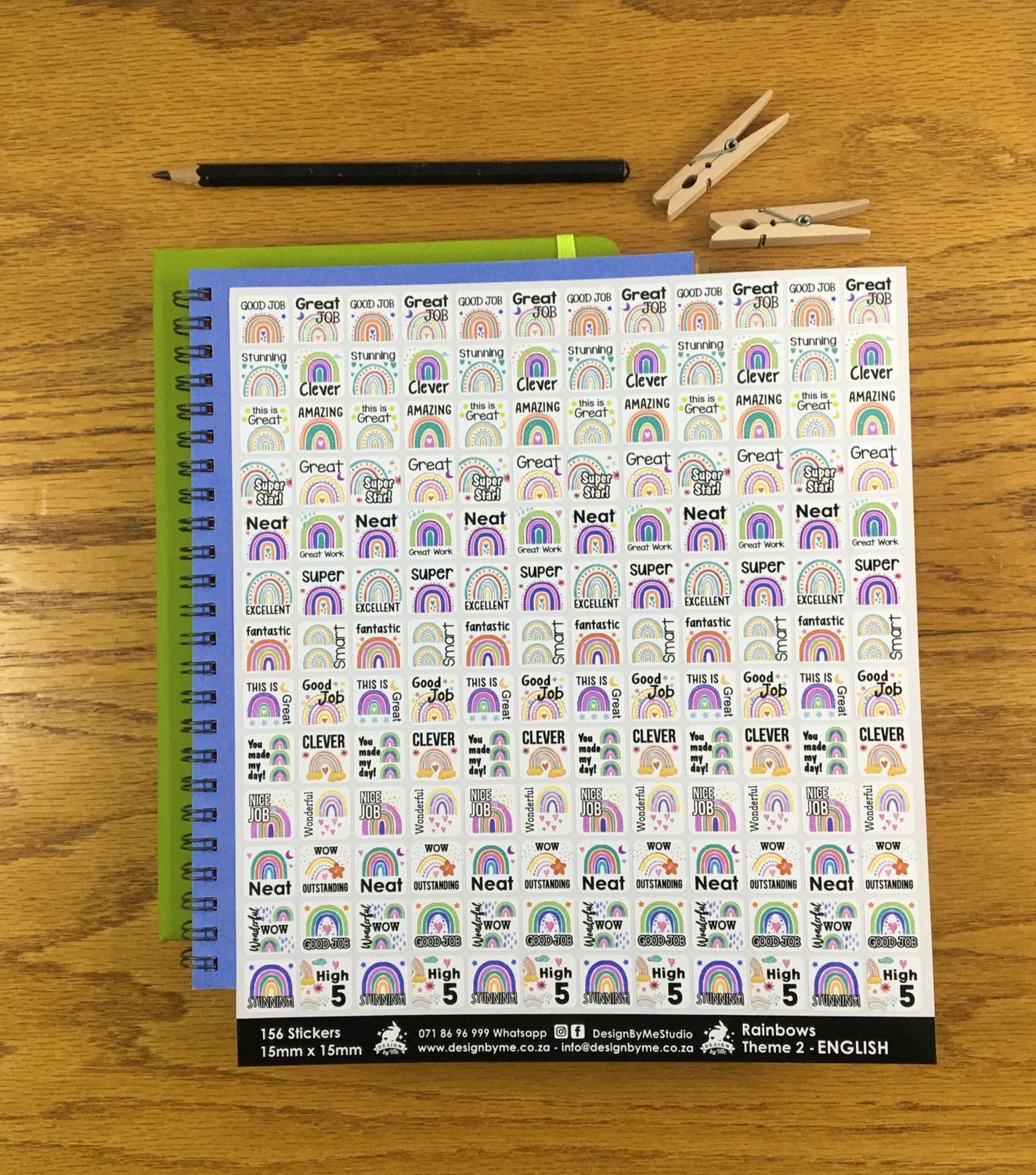 Rainbows Theme 2 Reward Stickers - English