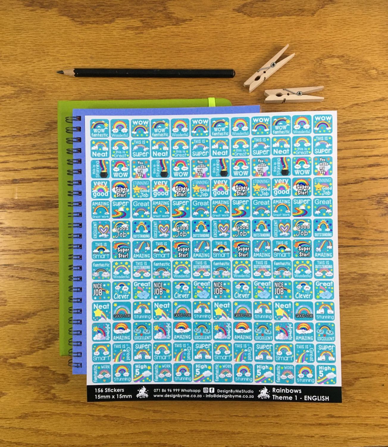 Rainbows Theme 1 Reward Stickers - English