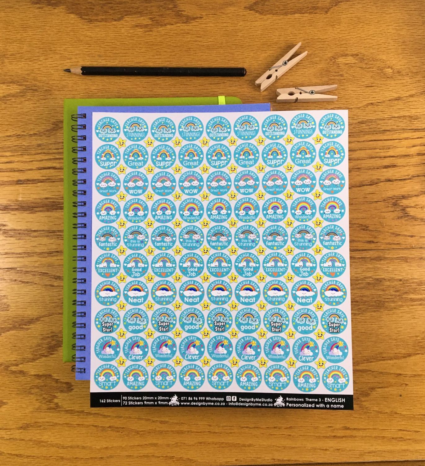 Rainbows Theme 3 Reward Stickers - English