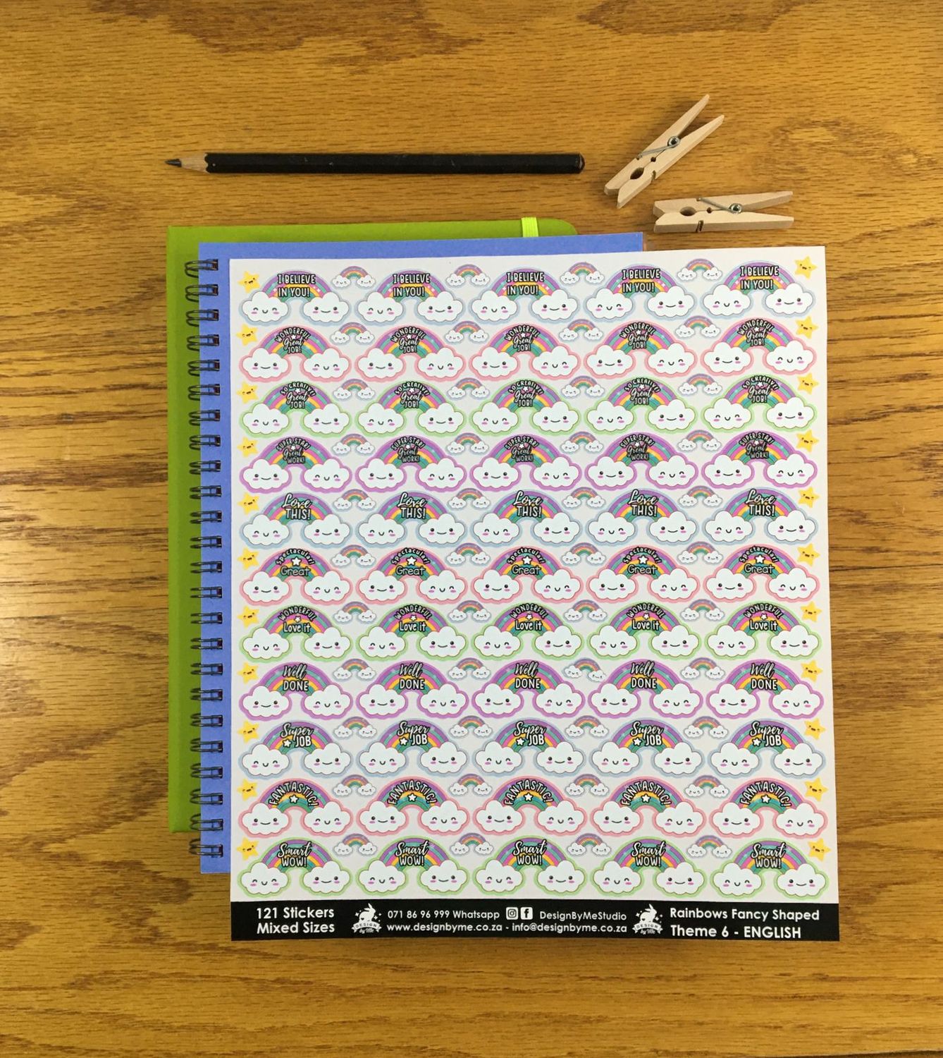 Rainbows Theme 6 Reward Stickers - English