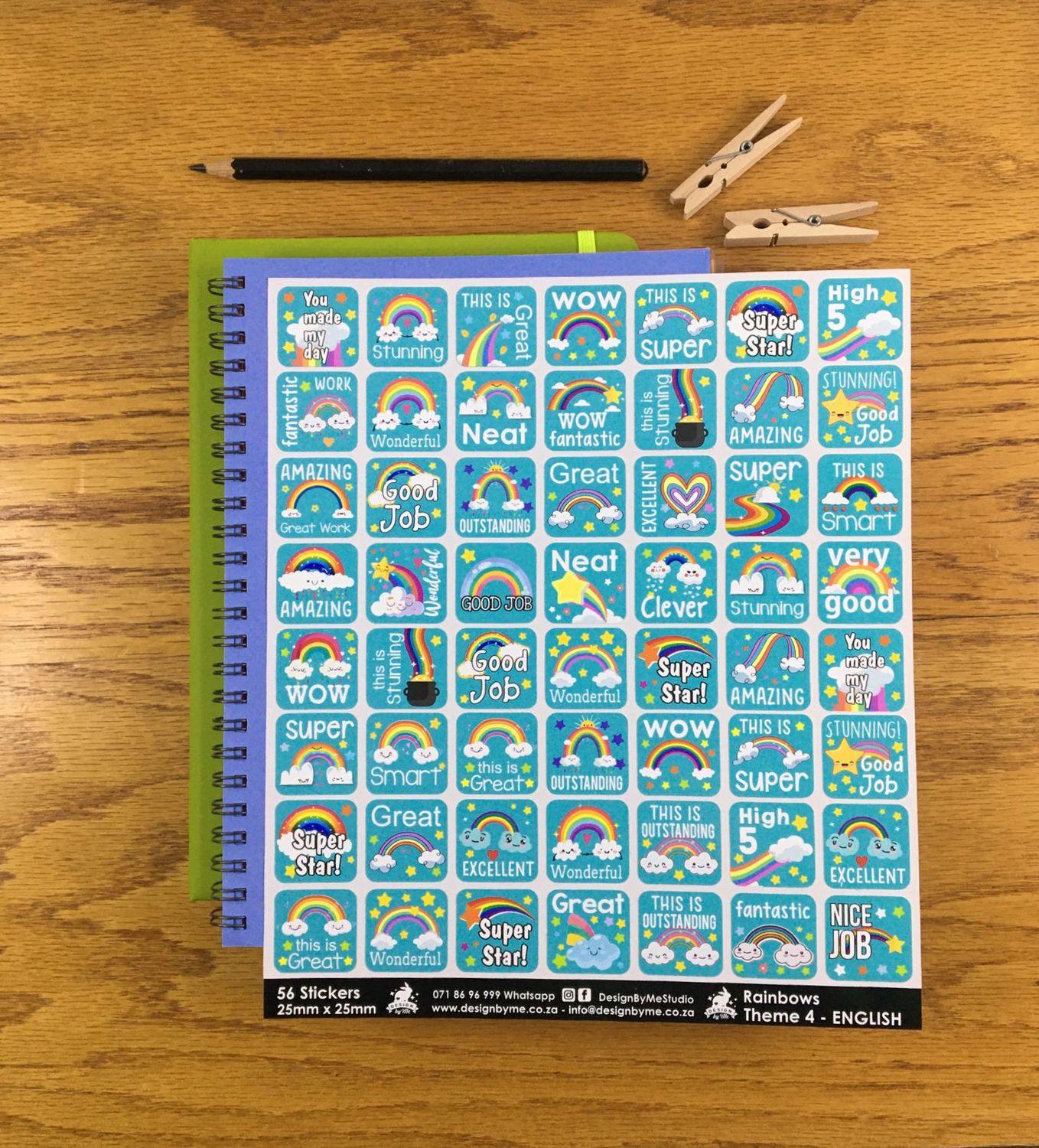 Rainbows Theme 4 Reward Stickers - English