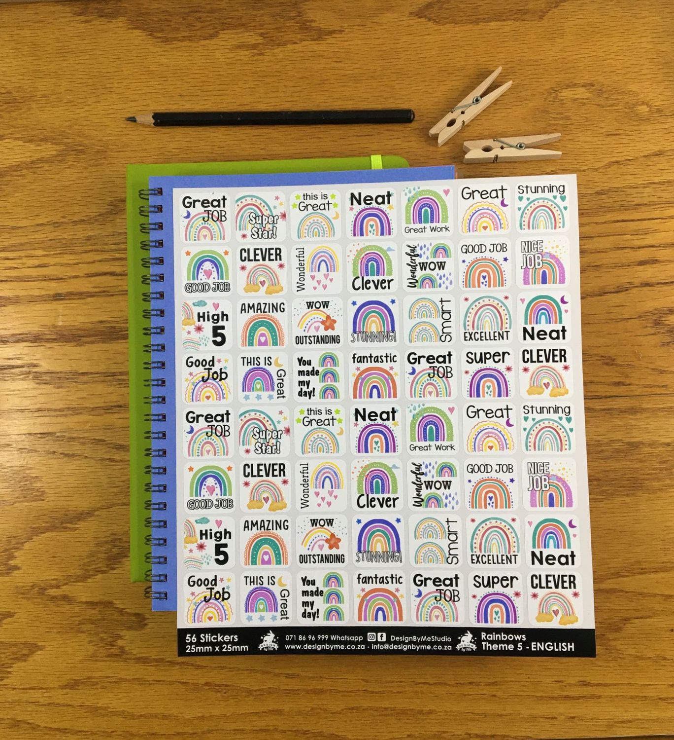 Rainbows Theme 5 Reward Stickers - English