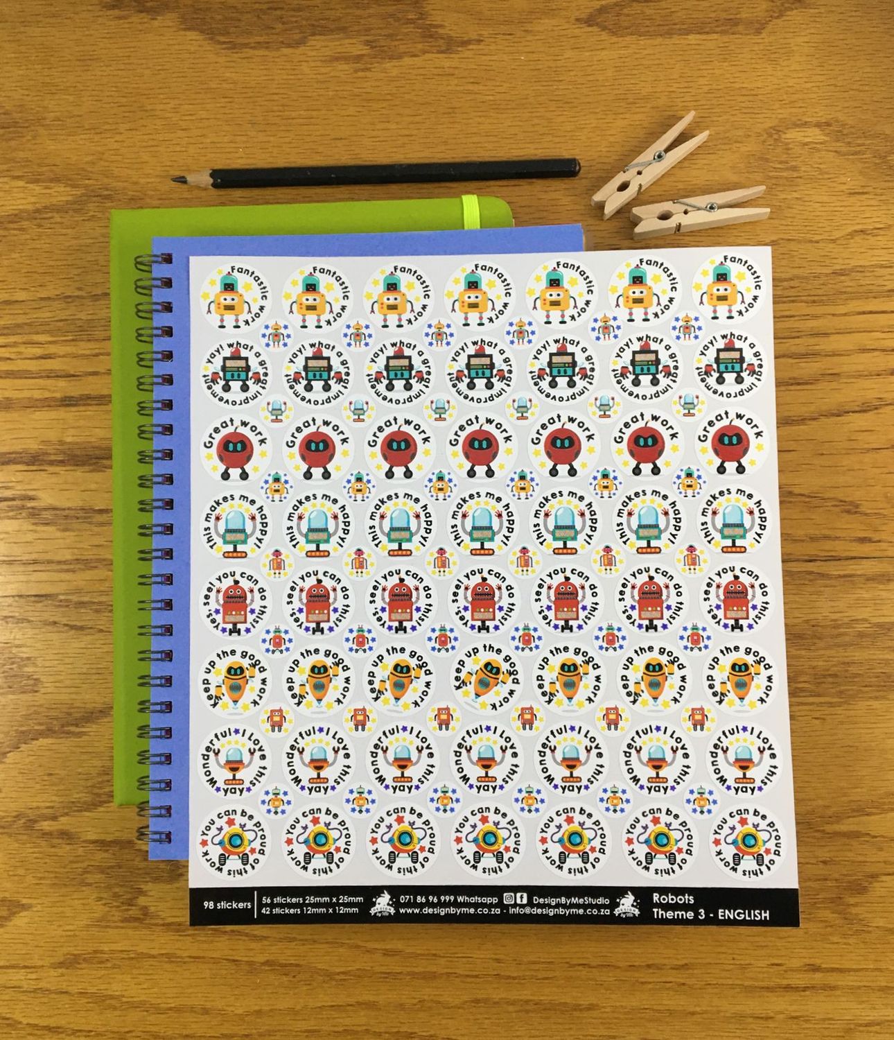 Robot Theme 3 Reward Stickers - English