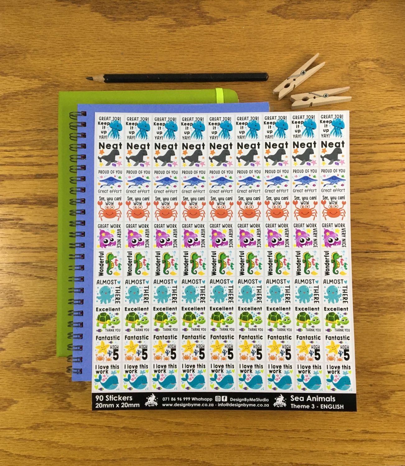 Sea Animals Theme 3 Reward Stickers - English