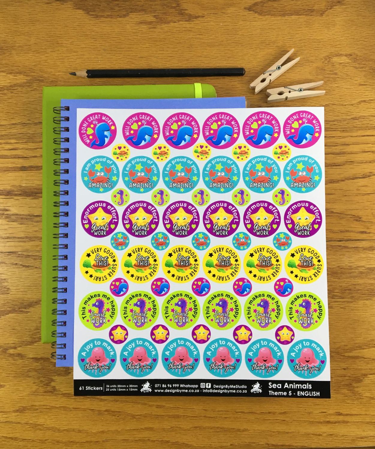 Sea Animals Theme 5 Reward Stickers - English
