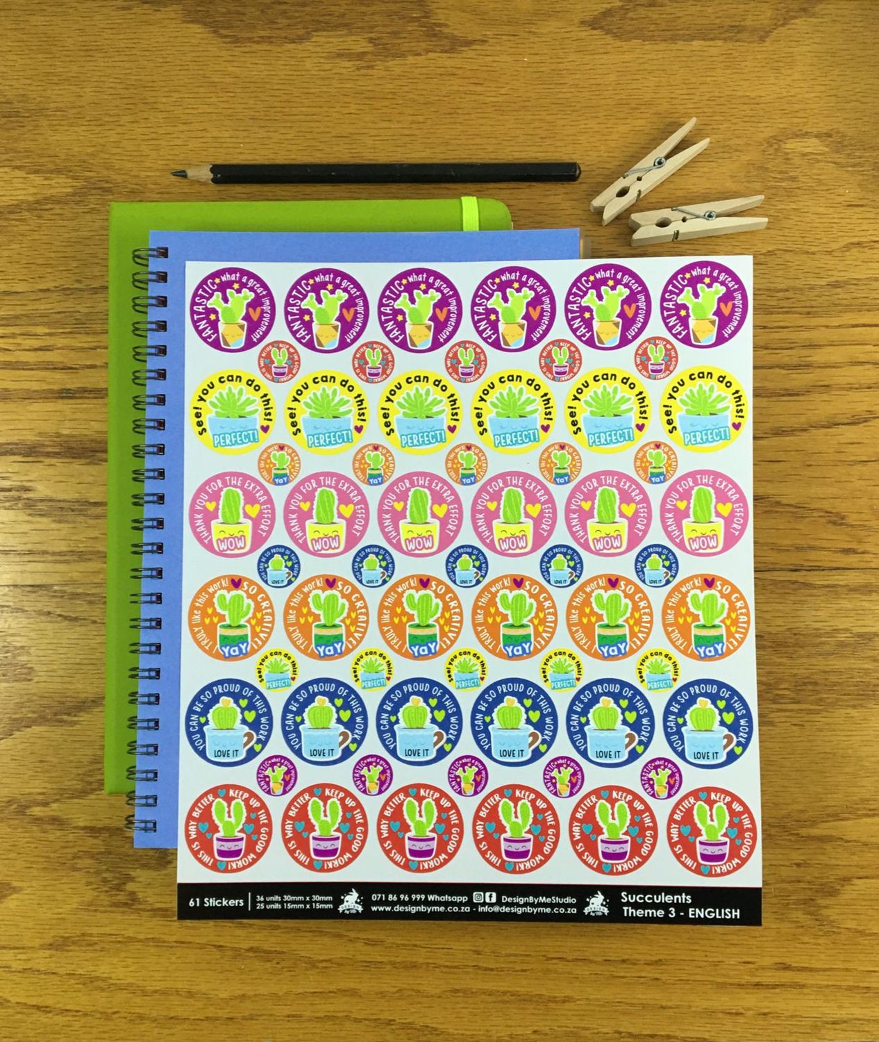Succulents Theme 3 Reward Stickers - English