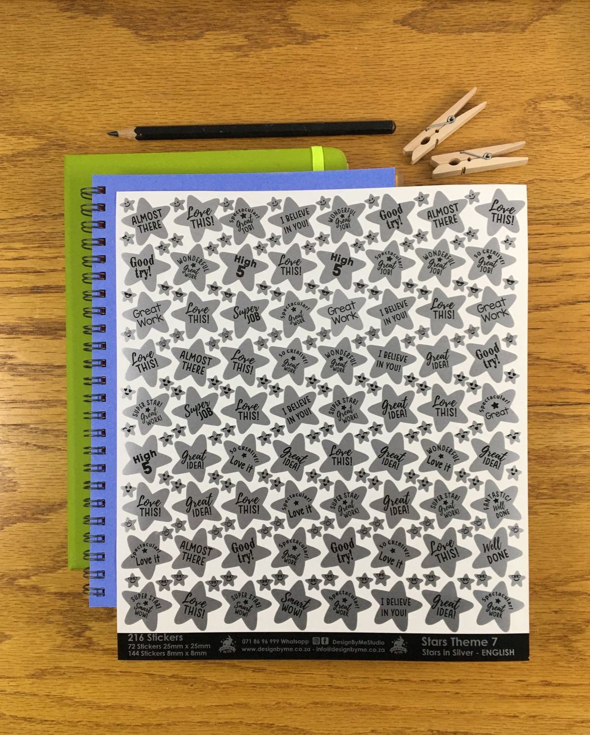 Silver Stars Theme 7 Reward Stickers - English