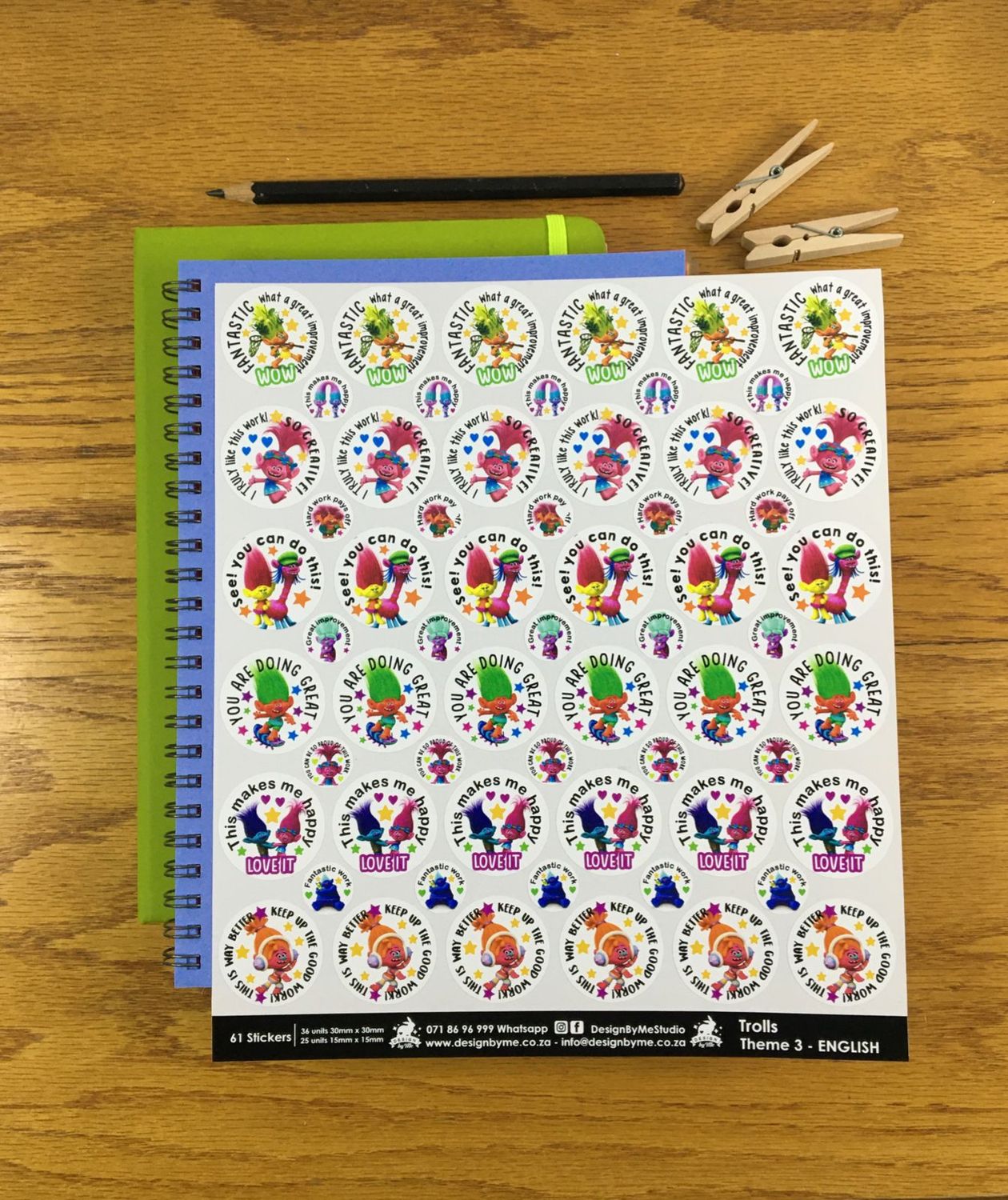 Trolls Theme 3 Reward Stickers - English
