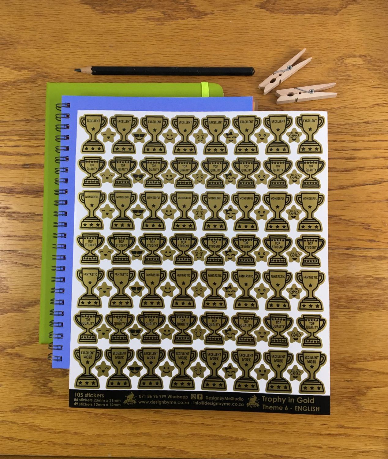 Gold Trophy Award Stickers Theme 6 - English