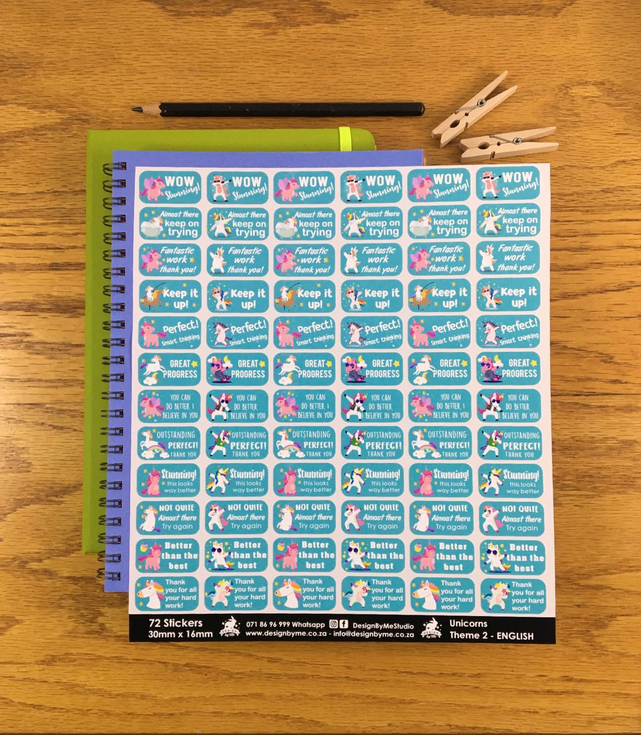 Unicorns Theme 2 Reward Stickers - English