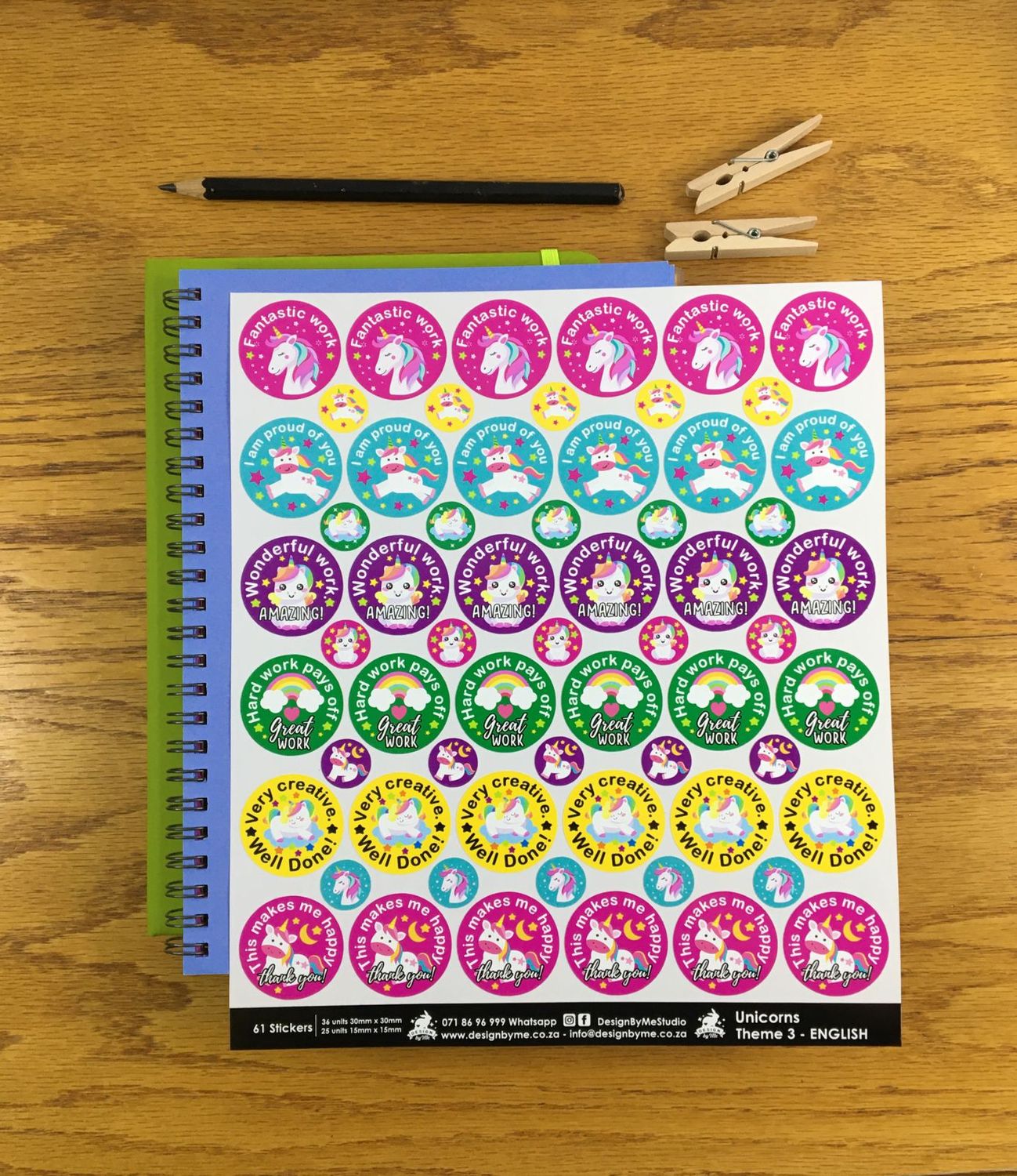 Unicorns Theme 3 Reward Stickers - English