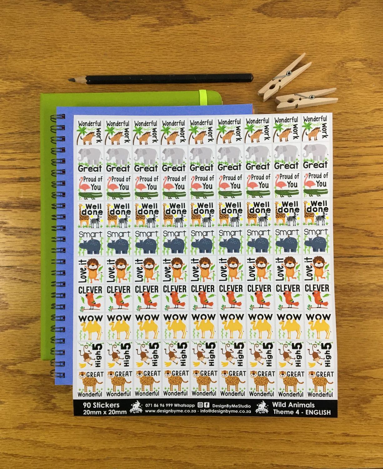 Wild Animals Theme 4 Reward Stickers - English