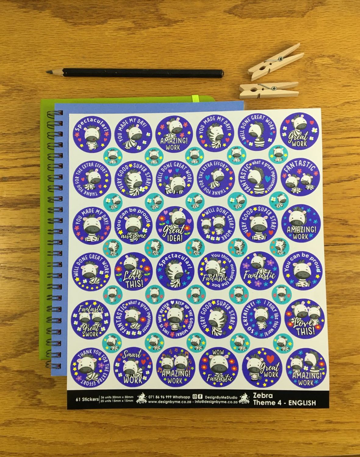 Zebra Theme 4 Reward Stickers - English