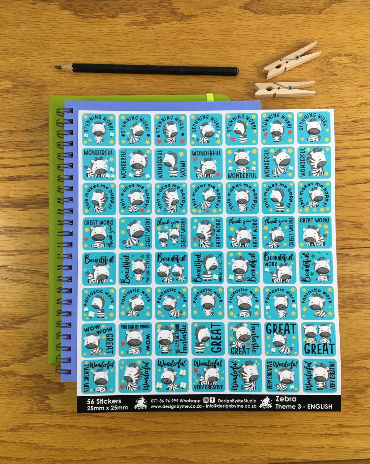 Zebra Theme 3 Reward Stickers - English