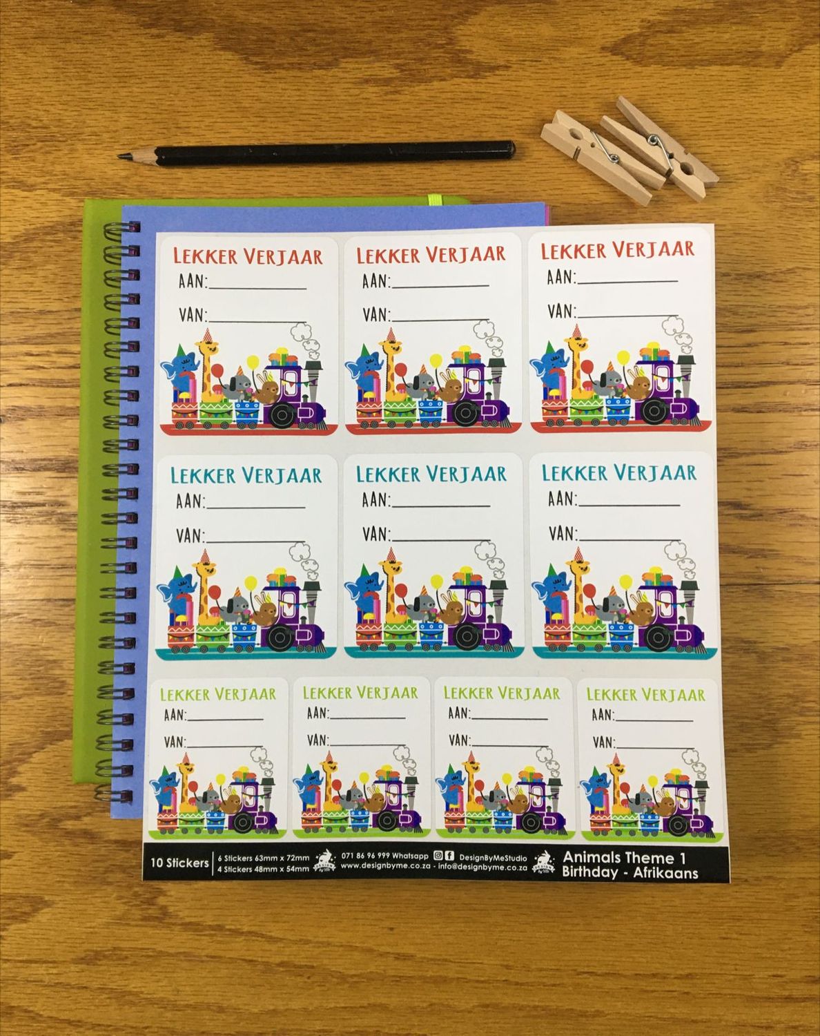 Animals Theme 1 Birthday gift Stickers - Afrikaans