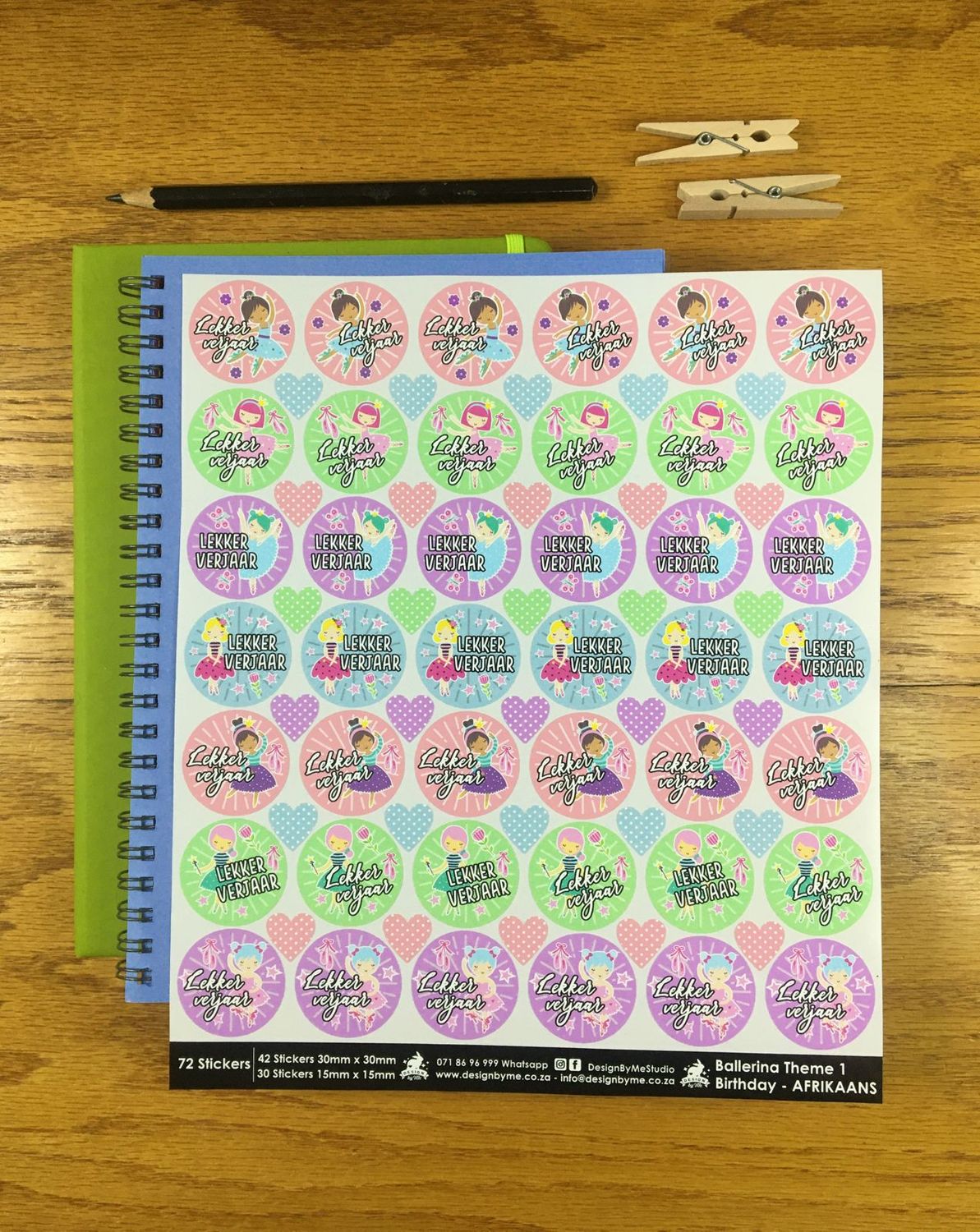 Ballerina Theme 1 Birthday gift Stickers   Afrikaans