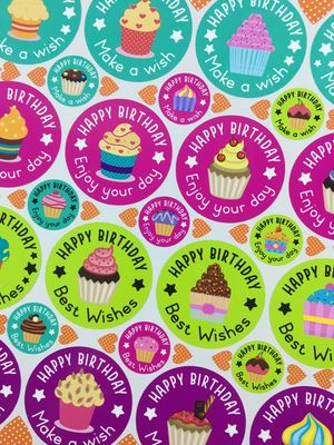 Cupcake Theme 1 Birthday gift Stickers - English