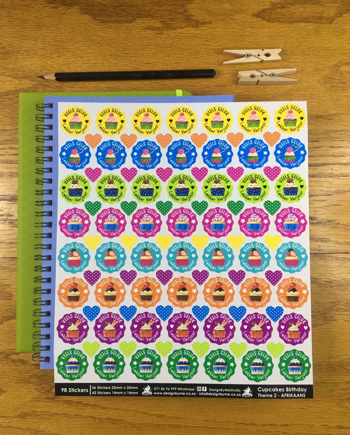 Cupcake Theme 2  Birthday gift Stickers  Afrikaans