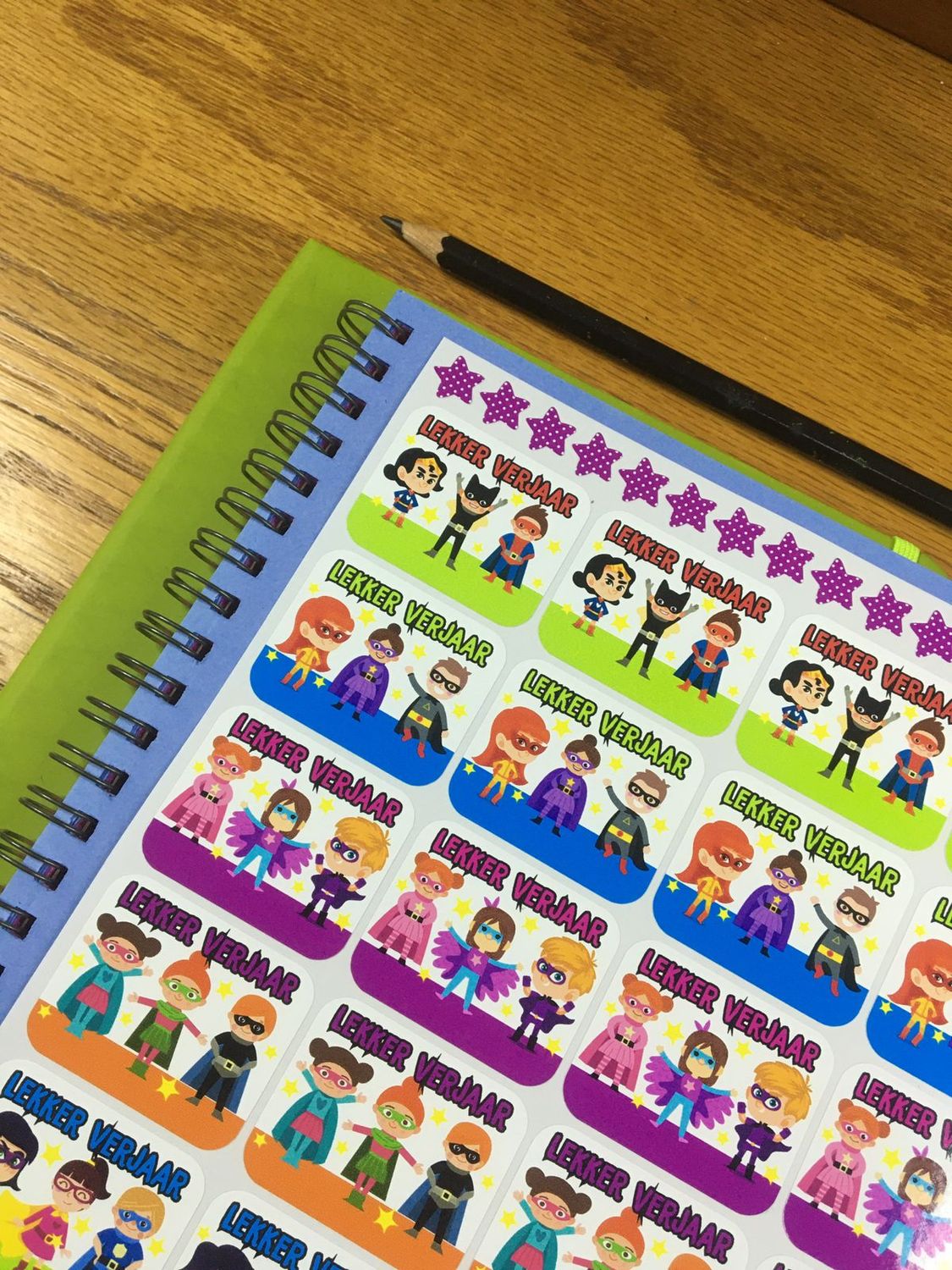 Superhero Theme 2 Birthday gift Stickers - Afrikaans