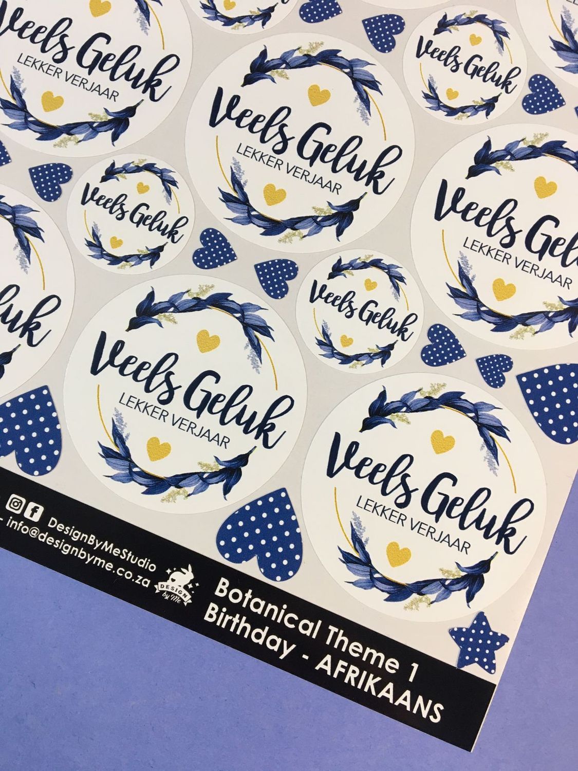 Botanical Theme 1 Birthday gift Stickers - Afrikaans