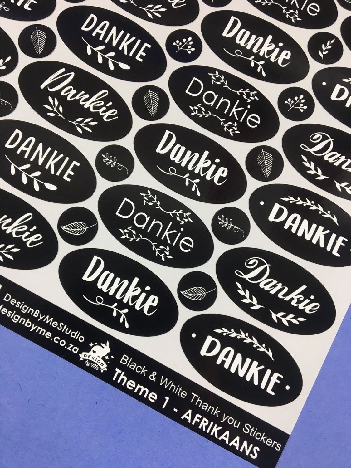 Black and White Theme 1 Thank you Stickers - Afrikaans