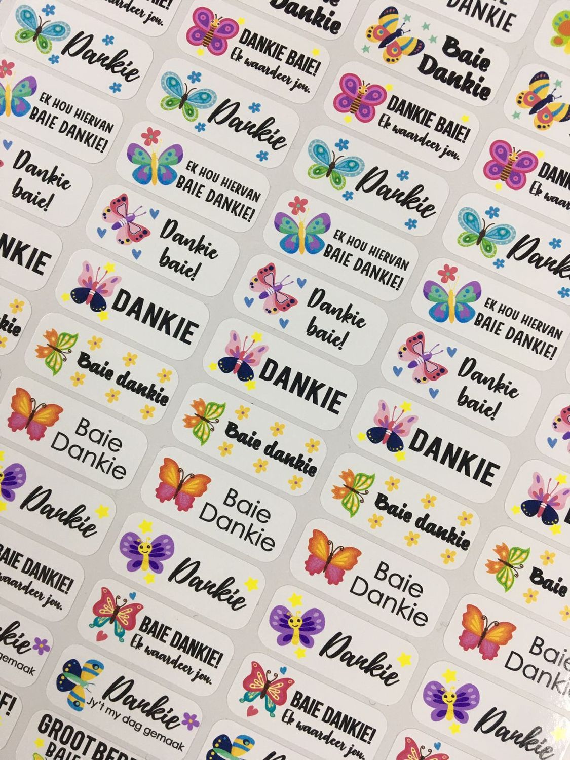 Butterflies Theme 1 Thank you Stickers - Afrikaans