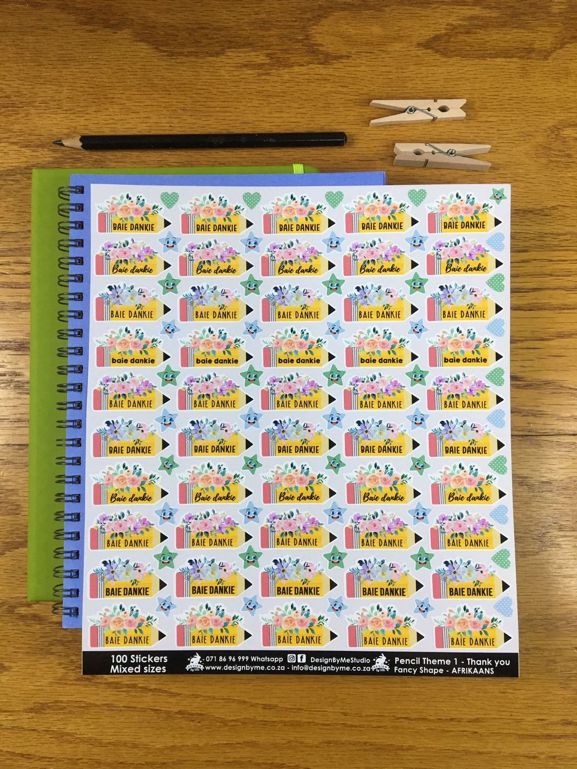Pencil Theme 1 Thank you Stickers - Afrikaans