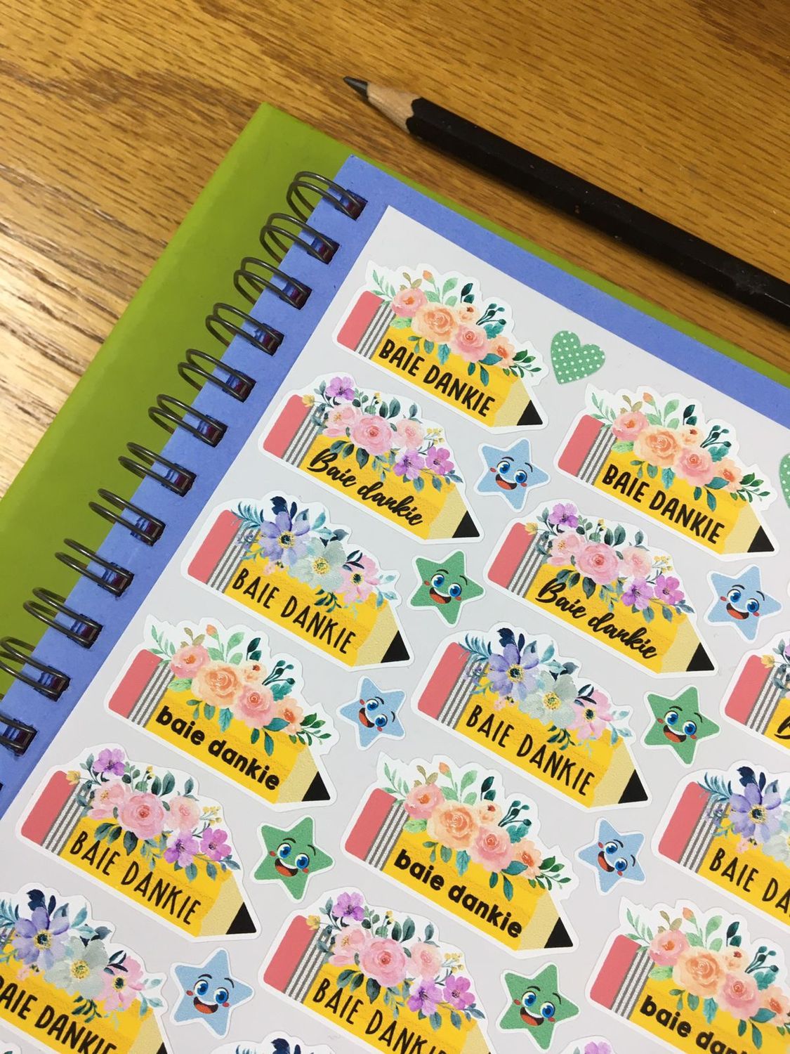 Pencil Theme 1 Thank you Stickers - Afrikaans